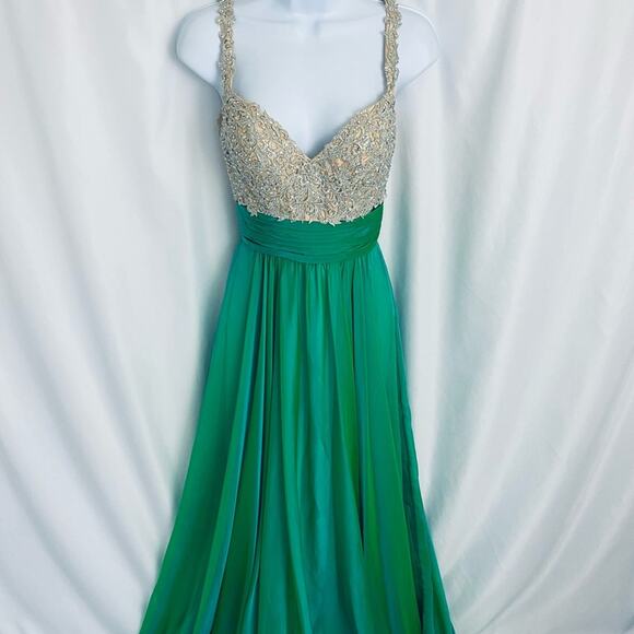 La Femme Green Iridescent Gown Size 0 - Picture 1 of 16